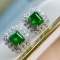 14k Gold 1.4 Ctw Vivid Green Natural Emerald & Diamond Earrings