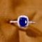 14k Gold 1.08 Ctw Vivid Blue Natural Sapphire & Diamond Ring