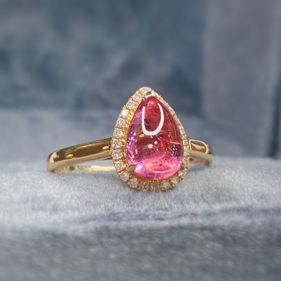 14k Gold 1.44 Ctw Natural Tourmaline & Diamond Ring