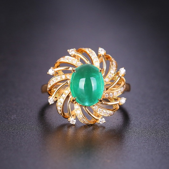 14k Gold 2.14 Ctw Vivid Green Natural Emerald & Diamond Ring