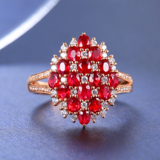 14k Gold 1.93 Ctw Vivid Red Natural Ruby & Diamond Ring