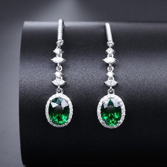 14k Gold 3.17 Ctw Vivid Green Natural Tsavorite & Diamond Earrings