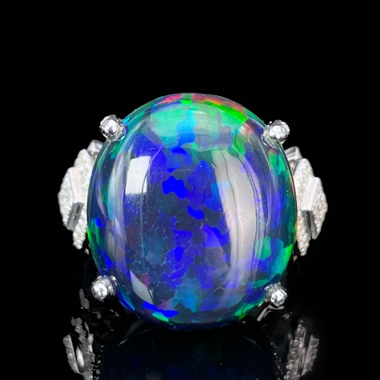 14k Gold 12.9 Ctw Natural Opal & Diamond Ring