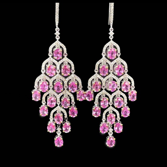 14k Gold 8.84 Ctw Natural Sapphire & Diamond Earrings