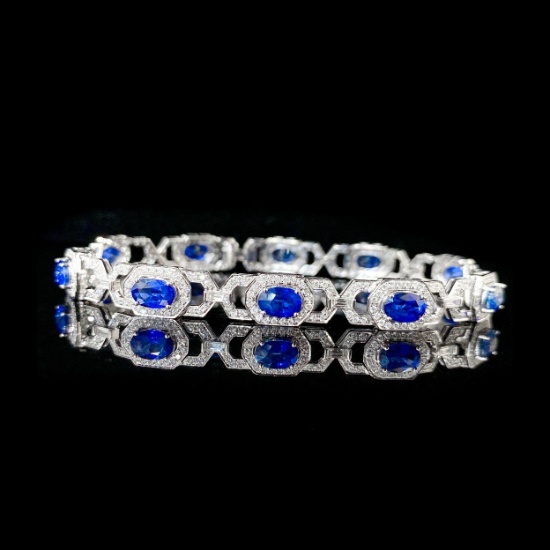 14k Gold 6.96 Ctw Natural Sapphire & Diamond Bracelet
