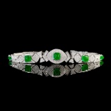 14k Gold 4.5 Ctw Vivid Green Natural Emerald & Diamond Bracelet