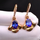 14k Gold 3.25 Ctw Natural Tanzanite & Diamond Earrings