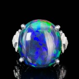 14k Gold 12.9 Ctw Natural Opal & Diamond Ring
