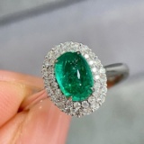 14k Gold 1.31 Ctw Vivid Green Natural Emerald & Diamond Ring