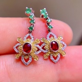 14k Gold 0.93 Ct Vivid Red Natural Ruby & Diamond Earrings