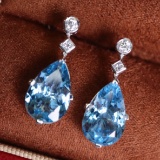 14k Gold 4.46 Ctw Natural Aquamarine & Diamond Earrings