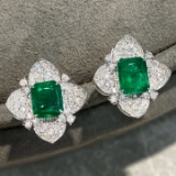 14k Gold 2.03 Ctw Vivid Green Natural Emerald & Diamond Earrings