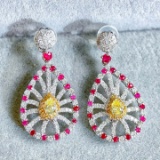 14k Gold 1.28 Ctw Natural Yellow Diamond & Diamond Earrings