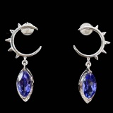 14k Gold 1.55 Ctw Natural Tanzanite & Diamond Earrings