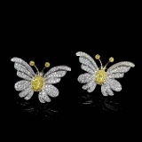 14k Gold 0.8 Ctw Natural Yellow Diamond & Diamond Earrings