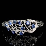 14k Gold 5.11 Ct Vivid Blue Natural Sapphire & Diamond Bangle