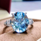 14k Gold 4.62 Ctw Natural Aquamarine & Diamond Ring