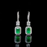 14k Gold 1.34 Ctw Vivid Green Natural Emerald & Diamond Earrings