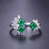 14k Gold 1.18 Ctw Vivid Green Natural Emerald & Diamond Ring