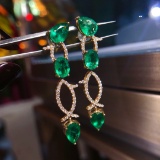 14k Gold 5.53 Ctw Vivid Green Natural Emerald & Diamond Earrings