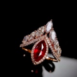 14k Gold 1.06 Ct Vivid Red Natural Ruby & Diamond Ring