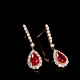 14k Gold 1.49 Ctw Natural Ruby & Diamond Earrings