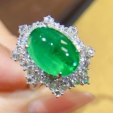 14k Gold 6.64 Ctw Vivid Green Natural Emerald & Diamond Ring/pendant