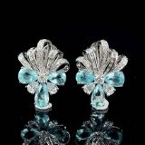 14k Gold 3.67 Ctw Natural Paraiba Tourmaline & Diamond Earrings