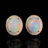 14k Gold 3.5 Ct Natural Opal & Diamond Earrings