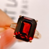 14k Gold 4.45 Ctw Natural Garnet & Diamond Ring