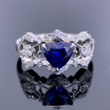14k Gold 1.61 Ctw Vivid Blue Natural Sapphire & Diamond Ring