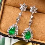 14k Gold 3.53 Ctw Vivid Green Natural Emerald & Sapphire Earrings