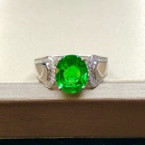 14k Gold 2.36 Ctw Vivid Green Natural Tsavorite & Diamond Ring