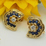 14k Gold 2.06 Ctw Natural Sapphire & Diamond Earrings