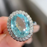 14k Gold 4.69 Ctw Natural Aquamarine & Diamond Ring