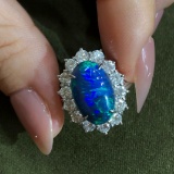 14k Gold 5.53 Ctw Natural Opal & Diamond Ring