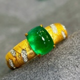 14k Gold 1.99 Ctw Vivid Green Natural Emerald & Diamond Ring