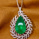 14k Gold 11.98 Ctw Vivid Green Natural Emerald & Diamond Pendant