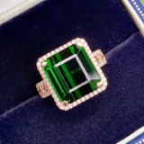 14k Gold 11.14 Ctw Natural Tourmaline & Diamond Ring