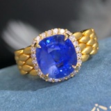 14k Gold 5.96 Ctw Natural Sapphire & Diamond Ring