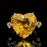 14k Gold 8.90 Ct Natural Citrine & Diamond Ring