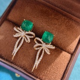 14k Gold 5.89 Ctw Vivid Green Natural Emerald & Diamond Earrings