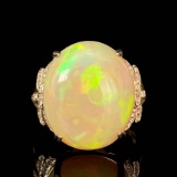 14k Gold 12.26 Ctw Natural Opal & Diamond Ring