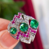 14k Gold 1.95 Ctw Natural Emerald & Diamond Ring