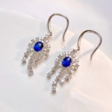 14k Gold 1.76 Ctw Natural Sapphire & Diamond Earrings