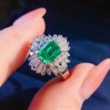 14k Gold 1.70 Ctw Vivid Green Natural Emerald & Diamond Ring