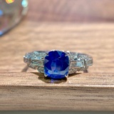 14k Gold 1.76 Ctw Vivid Blue Natural Sapphire & Diamond Ring