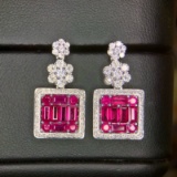 14k Gold 3.54 Ctw Natural Ruby & Diamond Earrings