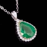 14k Gold 4.72 Ctw Vivid Green Natural Emerald & Diamond Pendant