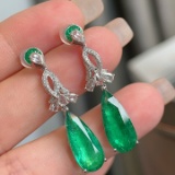 14k Gold 7.00 Ctw Vivid Green Natural Emerald & Diamond Earrings
